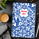 Elegant vintage damask navy Blue yellow monogram Planner<br><div class="desc">Elegant vintage damask navy Blue yellow monogram Planner. Beautiful seamless toile de jouy pattern Blue on white background.Toile prints are an all time rage at the moment, this is an elegant and ornate vintage toile de jouy featuring exotic damask pattern, a fun style that is currently trending for home decor,...</div>