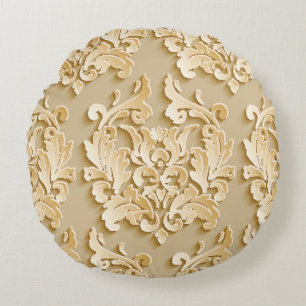 Elegant Vintage Damask Pattern Texture Round Cushion