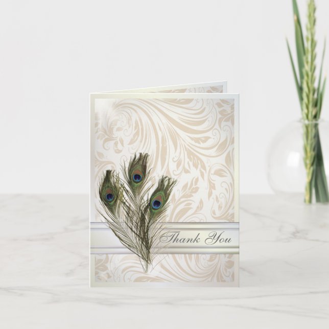 elegant vintage damask peacock wedding thank You (Front)