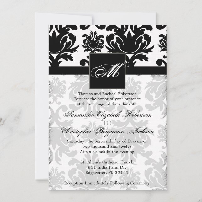 Elegant Vintage Damask Wedding Invite (Front)