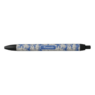 Elegant vintage dark blue toile de jouy black ink pen