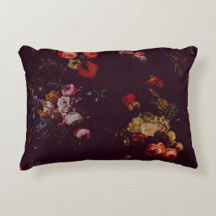 Elegant Vintage Dark Burgundy Moody Dutch Floral  Decorative Cushion