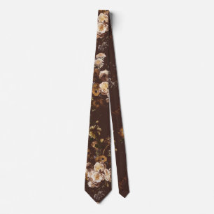 Elegant Vintage Dark Moody Brown Floral Tie