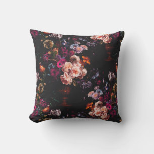 Elegant Vintage Dark Moody Burgundy Floral  Cushion