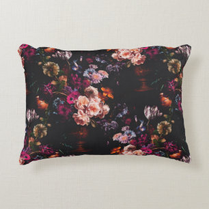 Elegant Vintage Dark Moody Burgundy Floral  Decorative Cushion