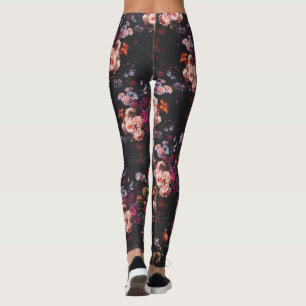 Elegant Vintage Dark Moody Burgundy Floral  Leggings