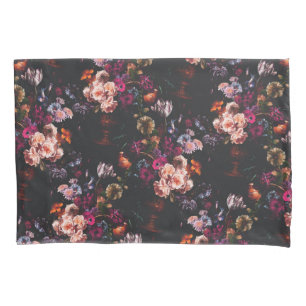 Elegant Vintage Dark Moody Burgundy Floral  Pillowcase