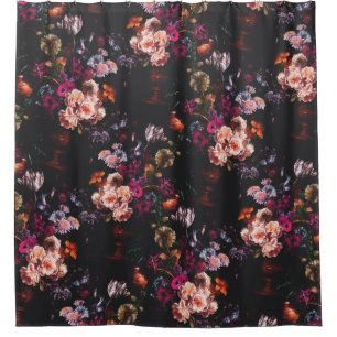 Elegant Vintage Dark Moody Burgundy Floral  Shower Curtain