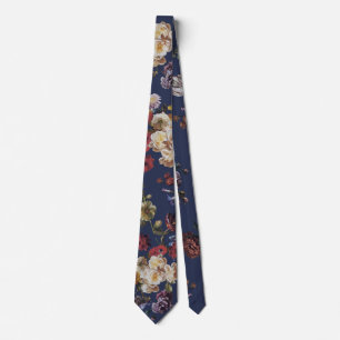 Elegant Vintage Dark Moody Floral on Navy Blue Tie