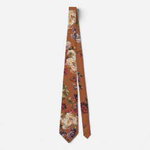 Elegant Vintage Dark Moody Floral on Orange Tie