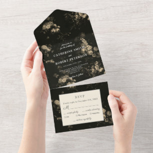 Elegant Vintage Dark Moody Floral Wedding All In One Invitation