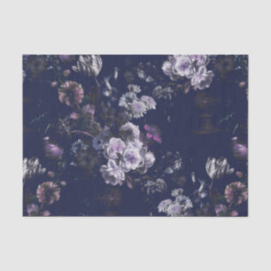 Elegant Vintage Dark Moody Navy Blue Floral Tissue Paper
