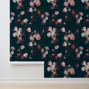 Elegant Vintage Dark Moody Pink Roses Floral Wallpaper