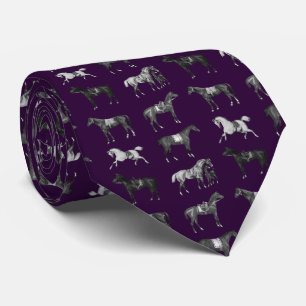 Elegant Vintage Dark Purple Saddled Horses Tie