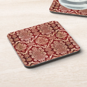 Elegant Vintage Dark Red Beige Damask Weave Coaster
