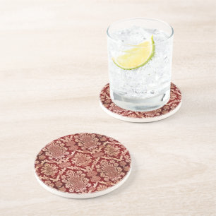 Elegant Vintage Dark Red Beige Damask Weave Coaster