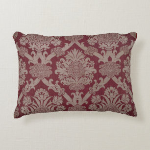 Elegant Vintage Dark Red Beige Damask Weave Decorative Cushion