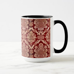Elegant Vintage Dark Red Beige Damask Weave Mug