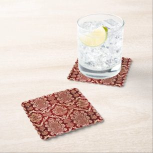Elegant Vintage Dark Red Beige Damask Weave Paper Coaster