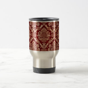 Elegant Vintage Dark Red Beige Damask Weave Travel Mug