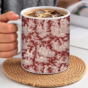 Elegant Vintage Dark Red French Countryside Toile Coffee Mug