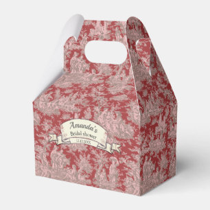 Elegant vintage dark red toile de jouy monogram favour box