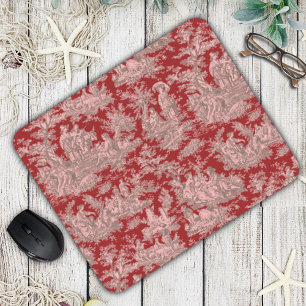 Elegant vintage dark red toile de jouy  mouse mat
