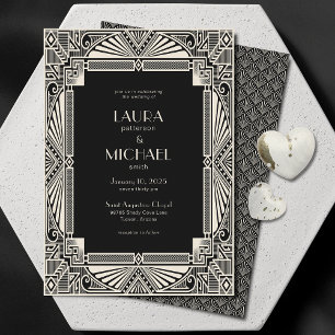 Elegant Vintage Deco Black Ivory Invitation