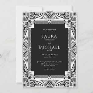 Elegant Vintage Deco Black White Invitation