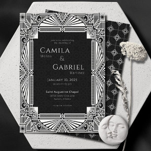 Elegant Vintage Deco Black White Invitation
