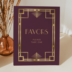 Elegant Vintage Deco Burgundy Gold Wedding Favours Pedestal Sign