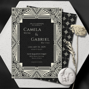 Elegant Vintage Deco Ivory Black Invitation
