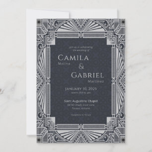 Elegant Vintage Deco Navy Grey Invitation