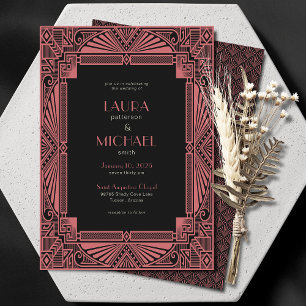 Elegant Vintage Deco Salmon Black Invitation