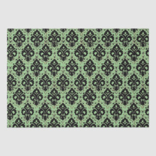 Elegant Vintage Decoupage Black Sage Damask Tissue Paper