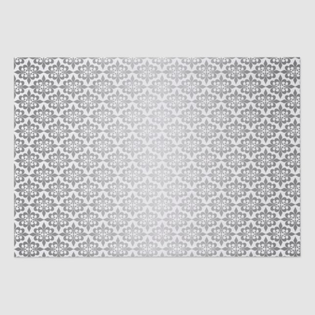 Elegant Vintage Decoupage Glowing Silver Damask Tissue Paper (Front)