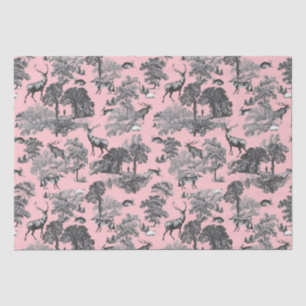 Elegant Vintage Deer Fox Hare Country Toile Pink Tissue Paper