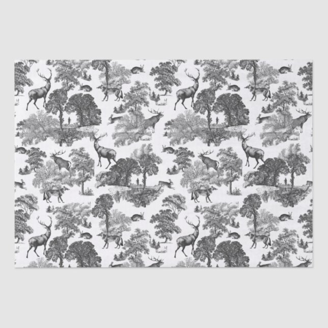 Elegant Vintage Deer Fox Hare Country Toile  Tissue Paper (Front)