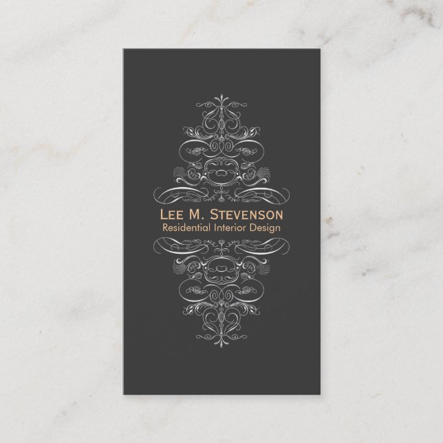 Elegant Vintage Designer Chic Black Swirl Business Card (Front)
