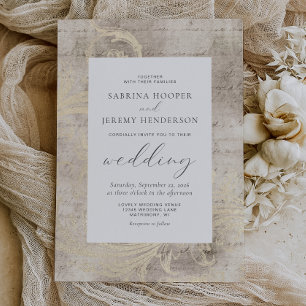 Elegant Vintage Distressed Ivory Wedding Invitation