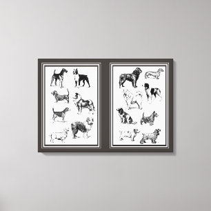 Elegant Vintage Dog Breeds Sepia Diptych Canvas Print