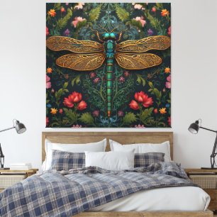 Elegant Vintage dragonfly boho botanical  Canvas Print