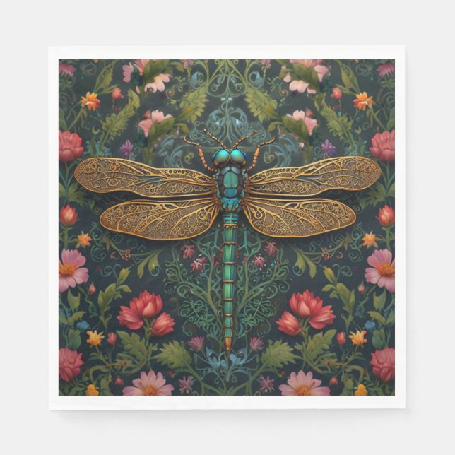 Elegant Vintage dragonfly boho botanical  Napkin (Front)