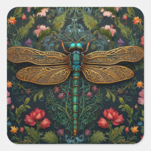 Elegant Vintage dragonfly boho botanical Square Sticker