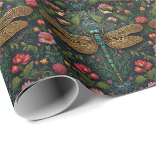 Elegant Vintage dragonfly boho botanical  Wrapping Paper