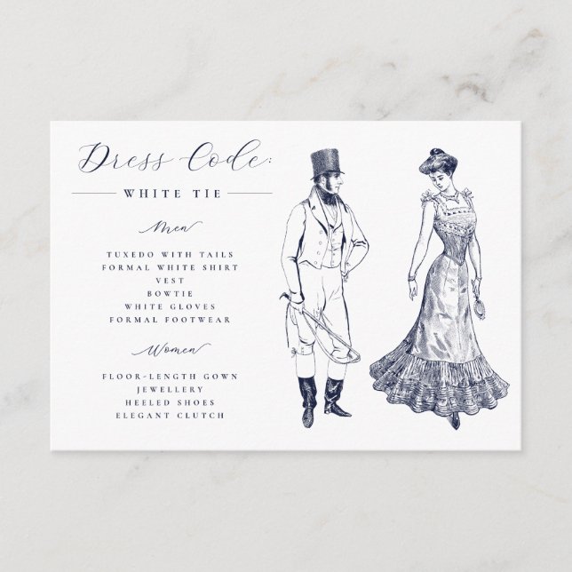 Elegant Vintage Drawings Dress Code Wedding Enclosure Card (Front)