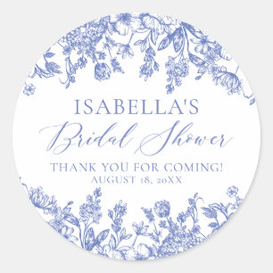 Elegant Vintage Dusty Blue Floral Bridal Shower Classic Round Sticker