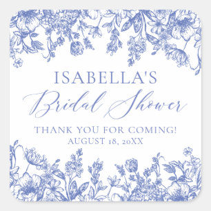 Elegant Vintage Dusty Blue Floral Bridal Shower Square Sticker