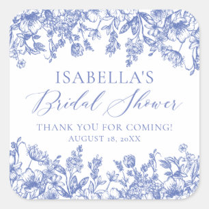 Elegant Vintage Dusty Blue Floral Bridal Shower Square Sticker