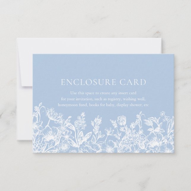 Elegant Vintage Dusty Blue Floral Enclosure Card (Front)